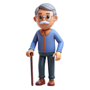 dramatic rustic Concerned senior man with a cane, exclusive png