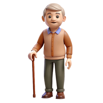 stunning abstract Concerned senior man with a cane, detailed png