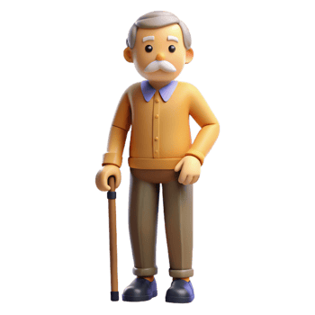 magnificent contemporary Concerned senior man with a cane, premium png