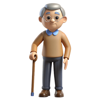 wonderful creative Concerned senior man with a cane, high quality png