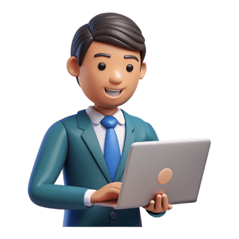 impressive modern Office worker using a laptop, detailed png