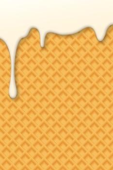 Melted vanilla ice cream drop onto wafer 3D pattern yellow brown colors vertical background graphic illustration. vector