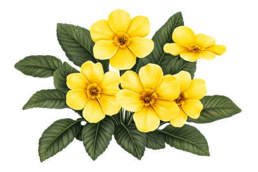 Yellow Primroses Blossom Botanical Illustration, cut out transparent png