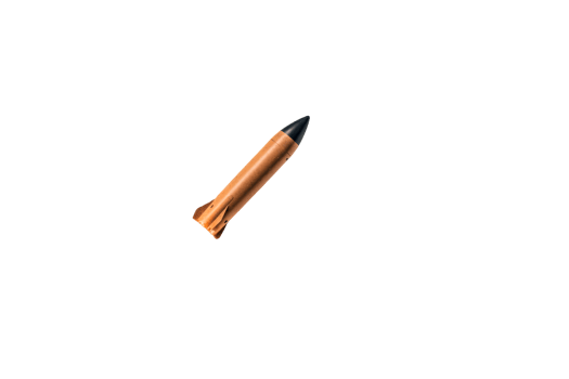 Rocket with black nose section, weapon of war, isolated object, cut out transparent png