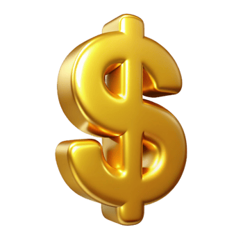stunning abstract A single, dollar sign, gold, 3D, shiny 4K png