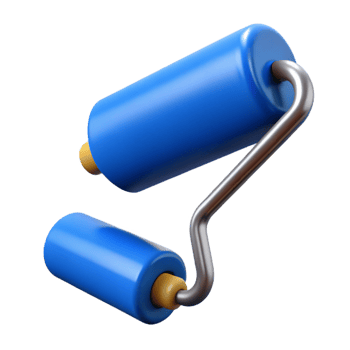 impressive abstract A single, paint roller, loaded with blue paint original png