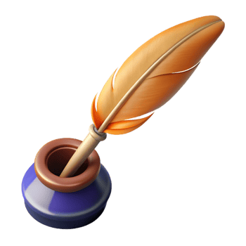 wonderful minimalist A single, quill pen, feather, dipped in ink detailed png