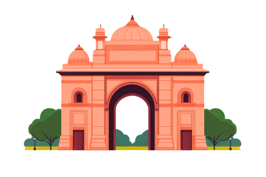 Arch structure with domes and greenery, cut out transparent png