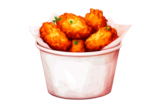Fried chicken in a bucket, crispy, fast food, appetizing treat, cut out transparent png