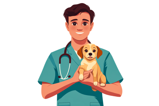 Vet holding a puppy, medical care, healthcare, smiling doctor, cut out transparent png