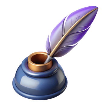 impressive minimalist A single, stylized feather pen, quill and inkwell professional png