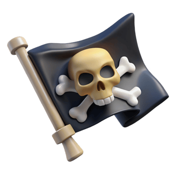 serene minimalist A stylized skull and crossbones pirate flag, tattered and torn high resolution png