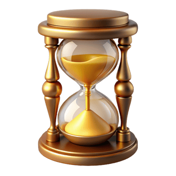 impressive classic A detailed, antique hourglass, filled with golden sand detailed png