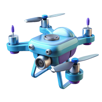 vibrant classic Futuristic drone, multi-rotor design, camera attached 4K png