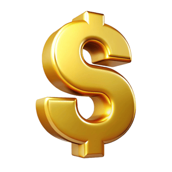beautiful artistic A dollar sign, made of gold, high quality png