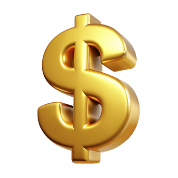 vibrant traditional A dollar sign, made of gold, premium png