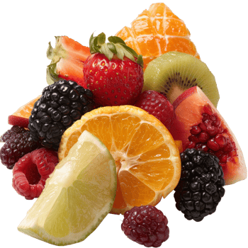 Colorful Arrangement of Fresh Citrus and Berries Displayed in Artistic Pile on . png