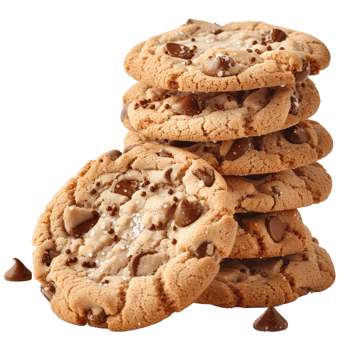 Deliciously Baked Soft Chocolate Chip Cookies Stacked for Tempting Visual Appeal and Treats png