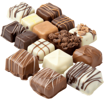 Assorted Chocolate Confectionery Featuring Milk, Dark, and White Chocolate Delights png