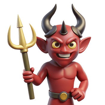 elegant vintage A horned demon, holding a trident, menacing gaze, authentic png