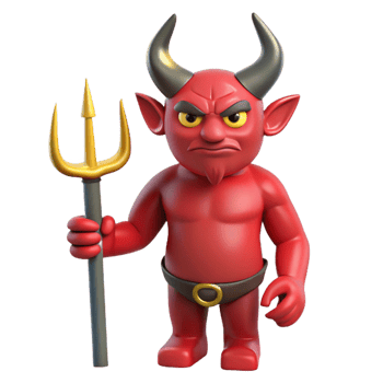 vibrant contemporary A horned demon, holding a trident, menacing gaze, detailed png
