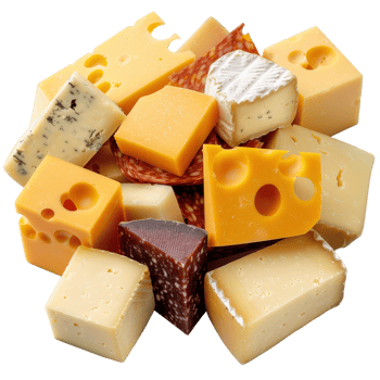 A Colorful Assortment of Various Cheeses on a . Ready for Culinary Use png