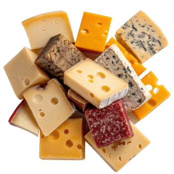 Assortment of Various Cheeses Including Cheddar, Gouda, Blue, and Swiss for Culinary Delight png
