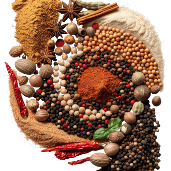 Colorful Array of Spices and Herbs on a . for Culinary Use and Recipe Inspiration png