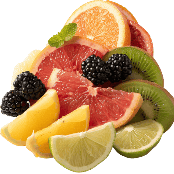 Colorful Assortment of Fresh Citrus Fruits with Blackberries and Kiwi on a . png