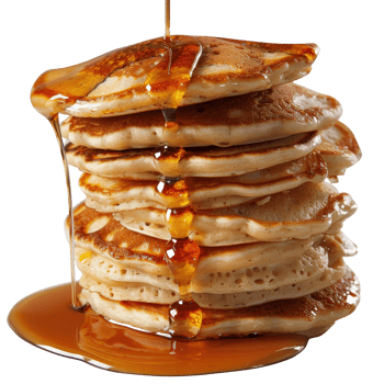 Stack of Golden Pancakes Dripping with Maple Syrup on a . png