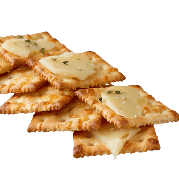 Delicious Cheese Topped Crackers on a . Perfect for Snack or Appetizer Ideas png