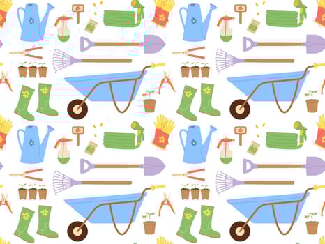 Seamless pattern with gardening tools. illustration for textile, wallpaper, packaging, and gardening themed designs vector