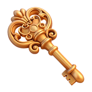 dramatic minimalist A detailed, ornate key with intricate carvings, original png