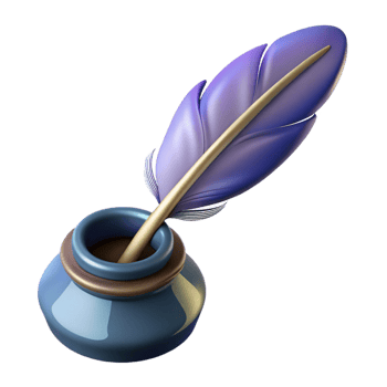 elegant modern A single, stylized feather pen with an inkwell, original png