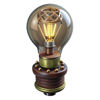 serene artistic Steampunk lightbulb with intricate filaments and a brass base exclusive png