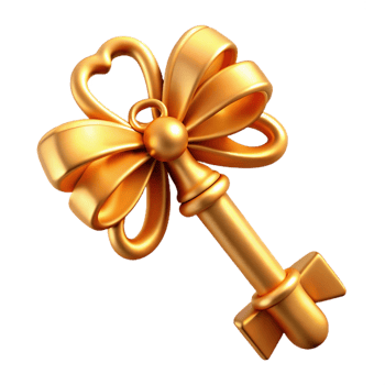 stunning creative A golden key with ornate carvings and a large bow high quality png