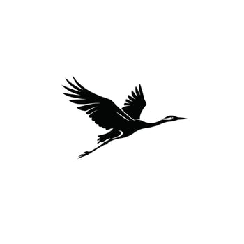 A black and white image of a crane flying vector