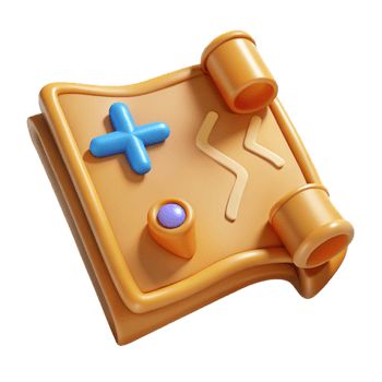 serene contemporary A single, stylized, cartoon treasure map, with a marked X authentic png