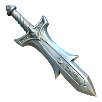 wonderful vintage A single, gleaming silver sword with intricate elven runes exclusive png