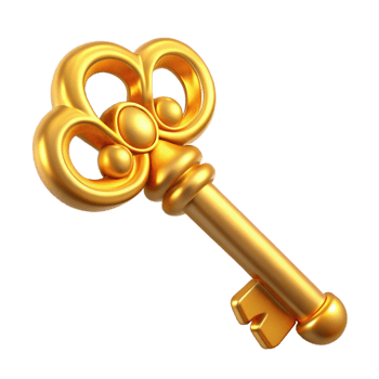 serene artistic A single, enchanted golden key with intricate carvings high quality png