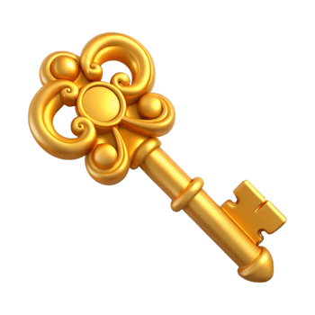 elegant rustic A single, enchanted golden key with intricate carvings 4K png