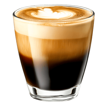 Creamy Espresso Beverage with Perfect Latte Art in Clear Glass png