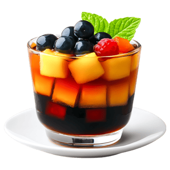 Fresh Fruit Cocktail in Glass with Colorful Cubes and Mint Garnish png