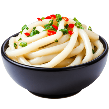 Freshly Prepared Udon Noodles with Chopped Green Onions and Chili Peppers png