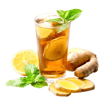 Refreshing Beverage Garnished with Lemon, Mint, and Ginger png