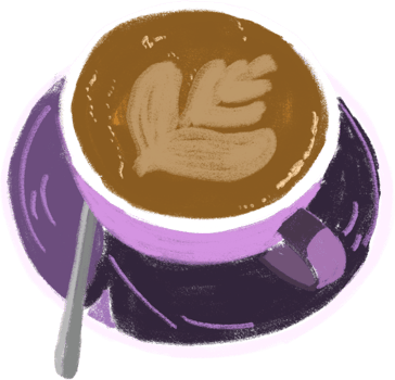 A cup of coffee with a leaf on top png