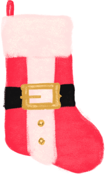 A red and white christmas stocking with a belt png