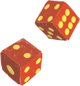 Two red dice with yellow dots on them png