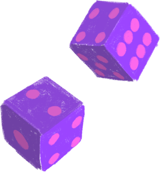Two purple dice with pink dots on them png