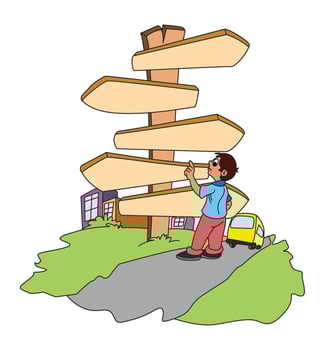 Little boy looking direction on the side of the road vector